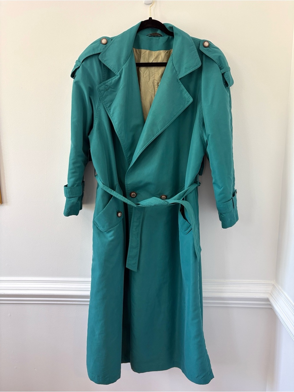 Vintage 80s Teal Trench Coat - White Tiger Size Women’s 12